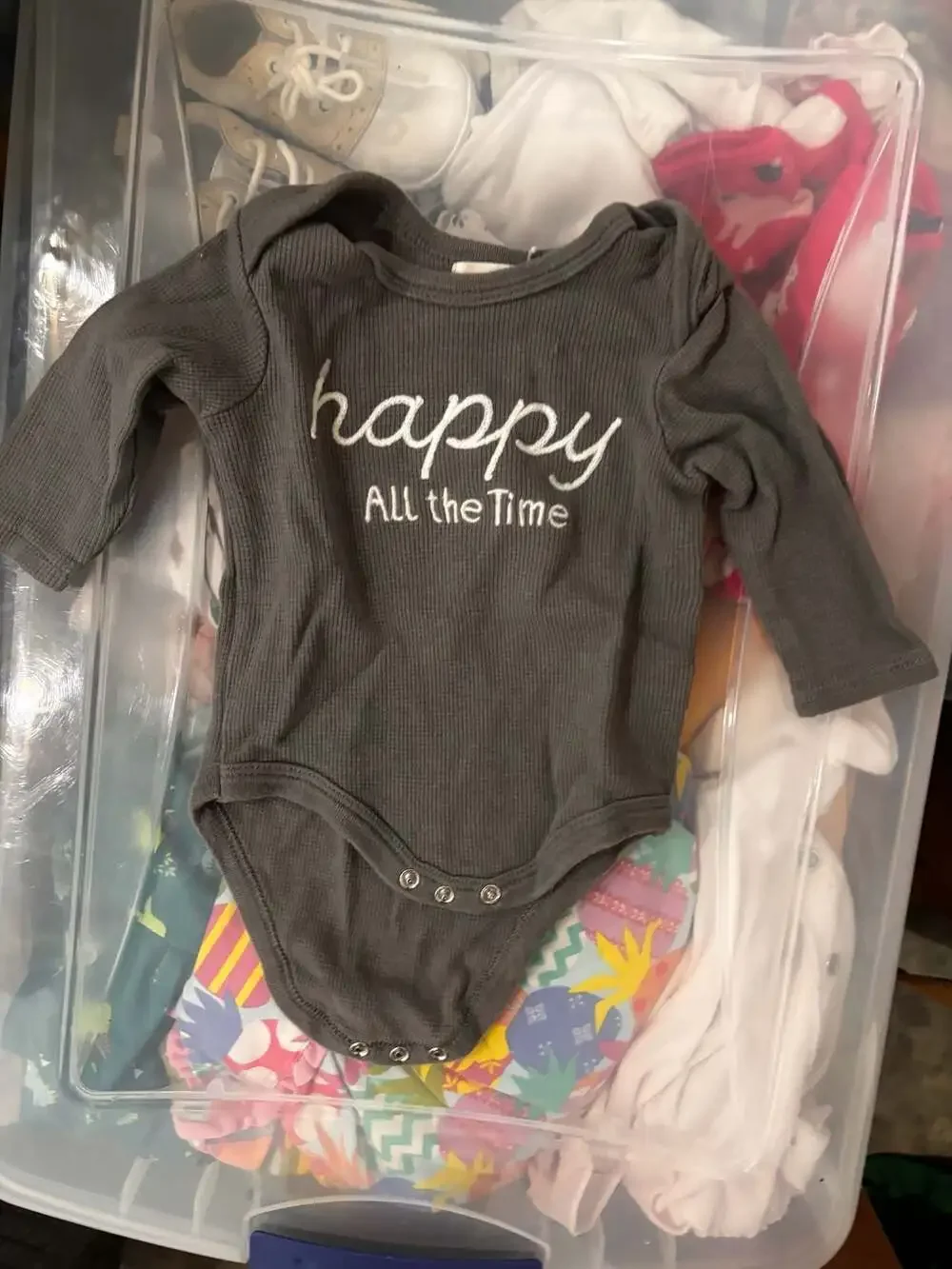 Rabbit & Bear 'Happy All The Time' Grey Waffle Knit Long Sleeve Baby Bodysuit